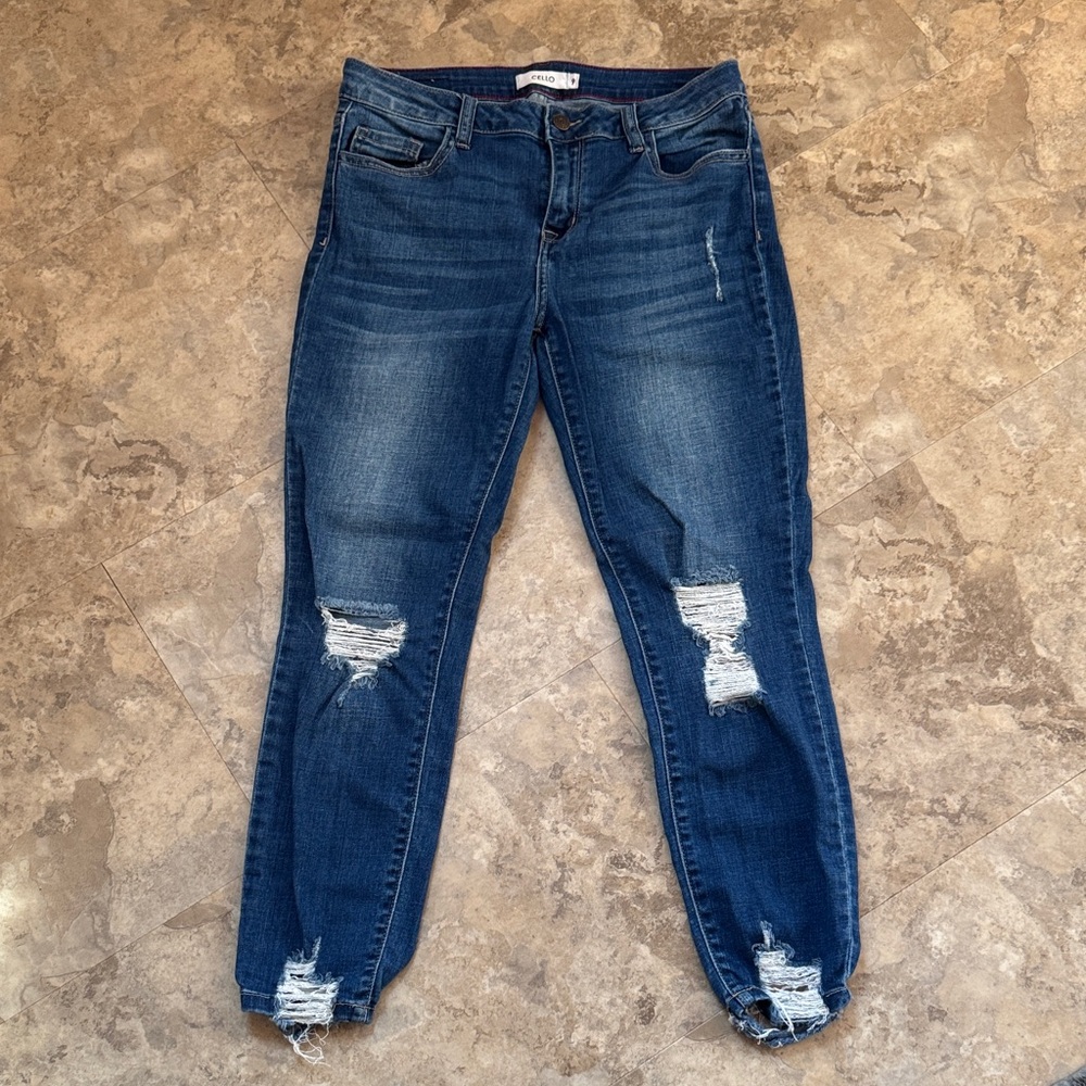 Cello Dark Blue Distressed Skinny Jeans 9